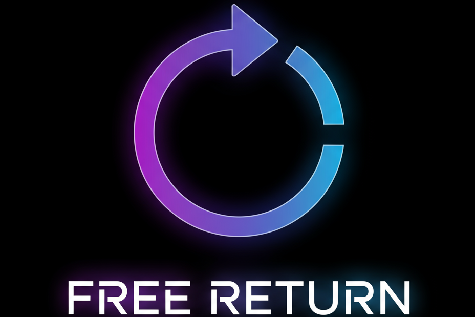 faz um símbolo de free return com estilo roxo e azul futuristico e com fundo preto