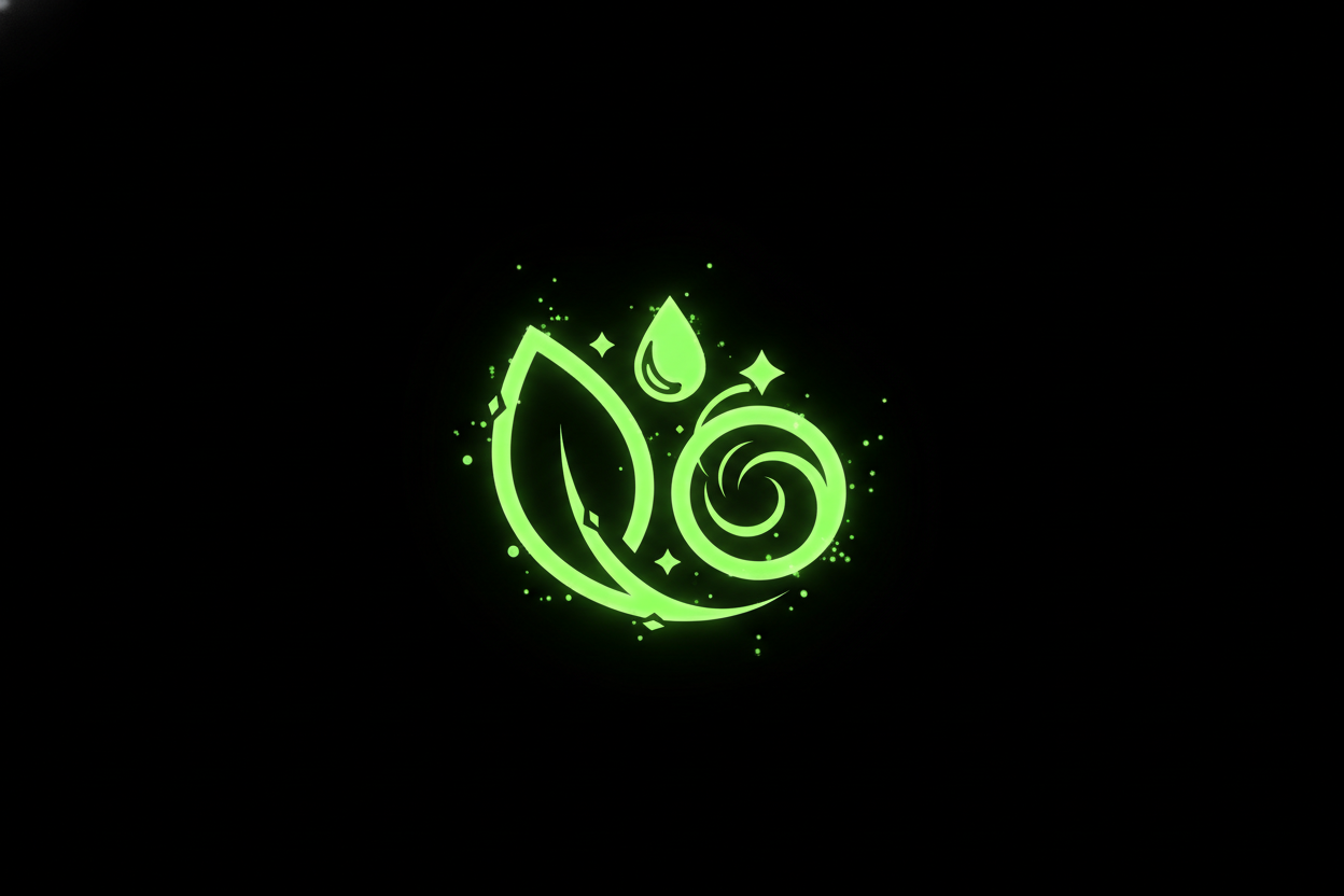 faz um simbulo de limpeza verde futuristico com fundo preto