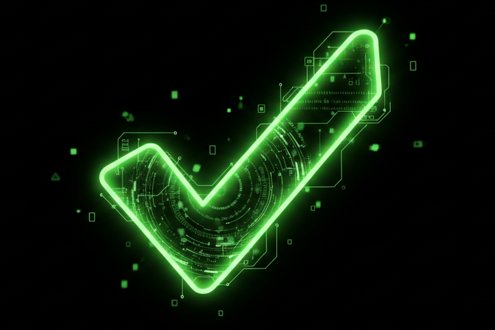 simbulo de verificado verde futurista com fundo preto