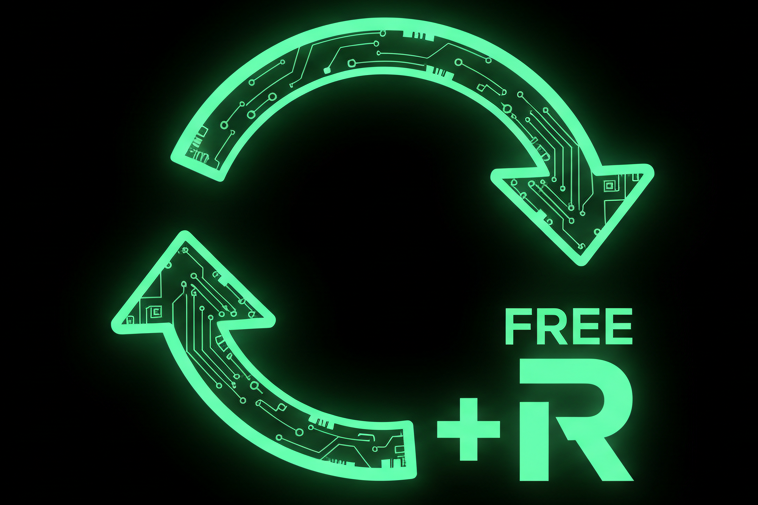 simbulo de retorno gratis futuristico cverde com fundo preto