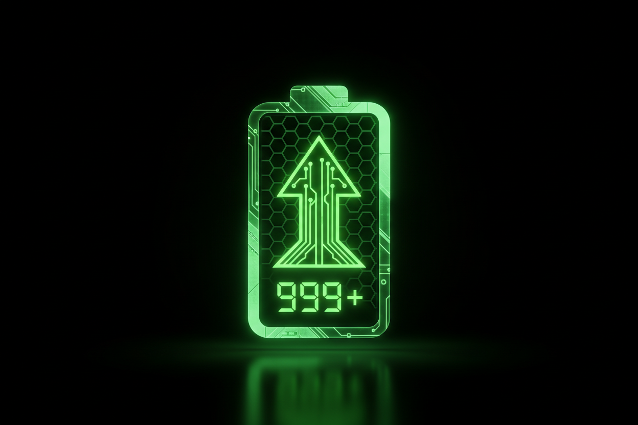 um simbulo que signifique que a bateria dura muito ,verde futuristico e com fundo preto